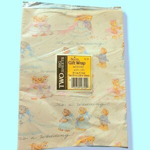 Vintage 90s Gibson Greetings It's a Wedding Teddy Bear Giftwrap NOS